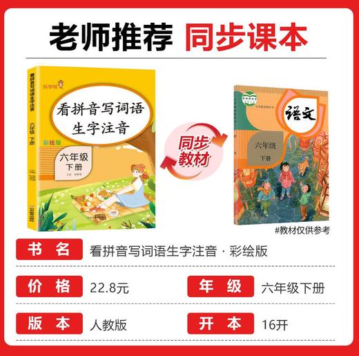 看拼音写词语生字注音 彩绘版 六年级下册 商品图1