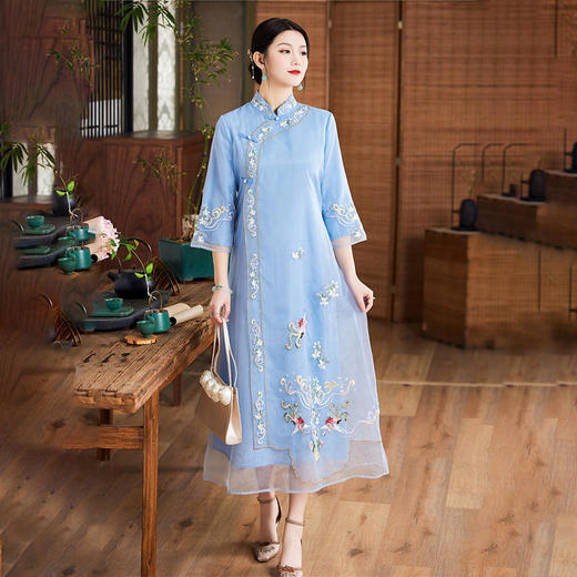 QZ2255 改良版旗袍春秋新款唐装女装中国风汉服宽松民族风茶服复古连衣裙 商品图3