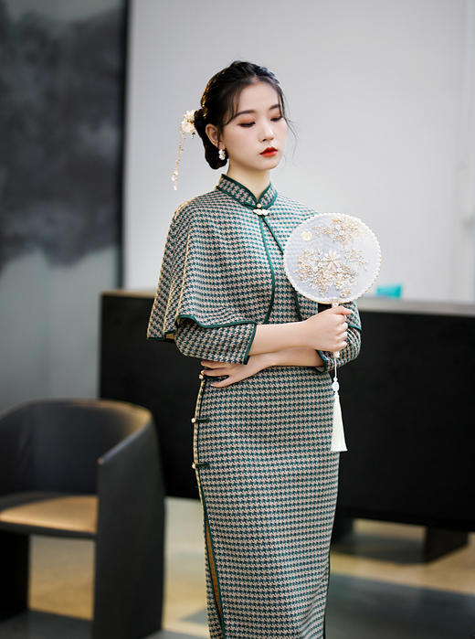 XL- 600 2021年七分袖长款两件套套装中老年款气质改良旗袍 商品图5