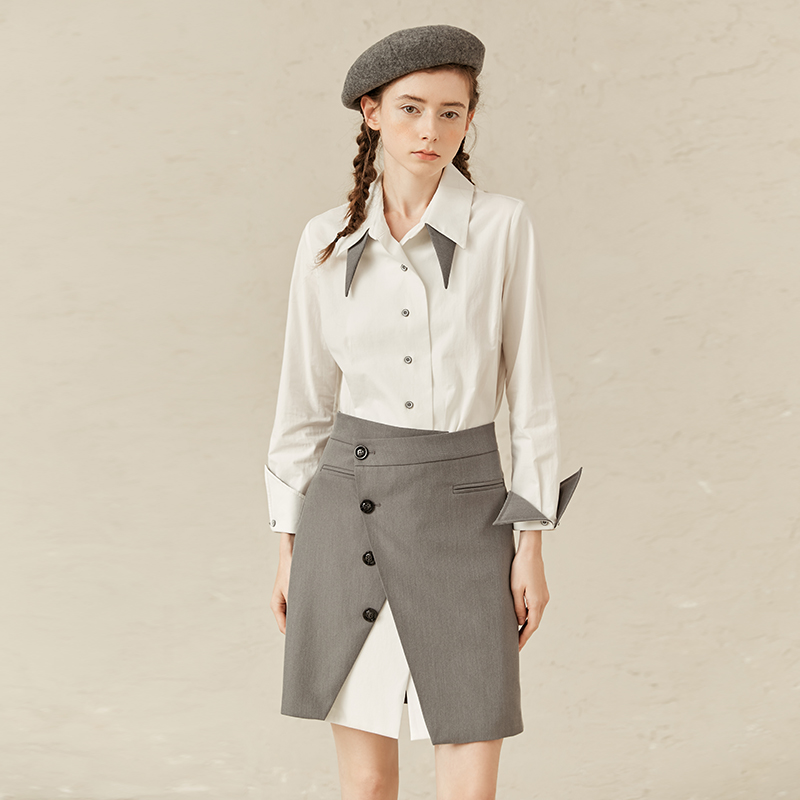 Famecoco范可儿时尚职业套装裙女春款白色优雅两件套F221EA005