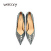 westory22年春季新款蛇皮高跟鞋真皮尖头欧美性感单鞋宴会W22AE54491 商品缩略图3