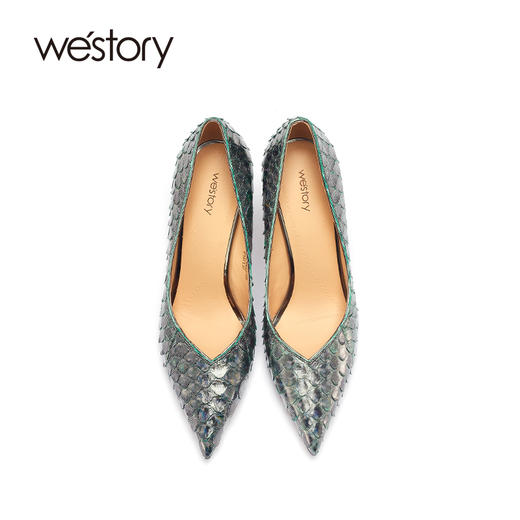 westory22年春季新款蛇皮高跟鞋真皮尖头欧美性感单鞋宴会W22AE54491 商品图3