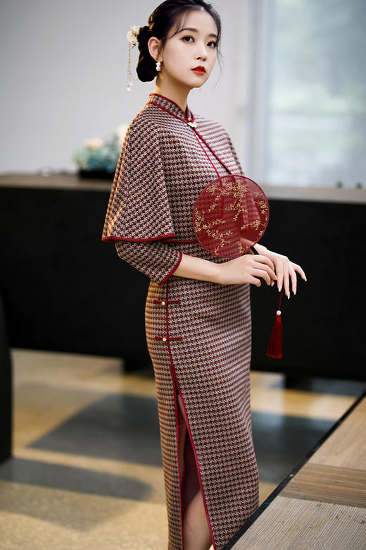 XL- 600 2021年七分袖长款两件套套装中老年款气质改良旗袍 商品图2
