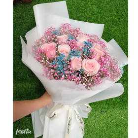 【2月14日情人节当天免费送货】挚爱的你  粉色玫瑰+满天星