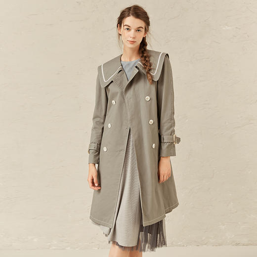 Famecoco范可儿日式时尚风衣女春秋长款外套大学生F221AT003 商品图2