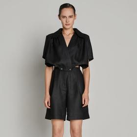 腰部镂空互搭系扣连体裤