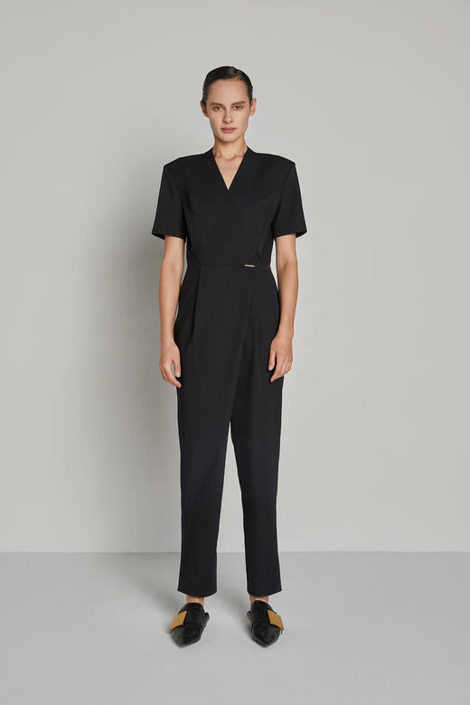 拼接压褶收腰长款连体裤 商品图0