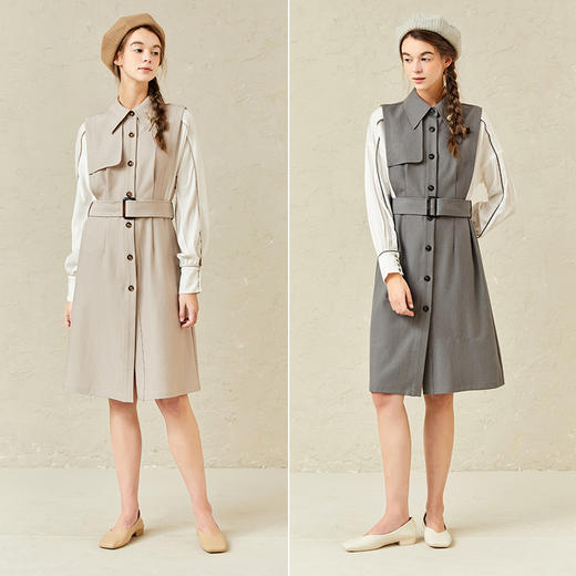 Famecoco范可儿长款假两件连衣裙春季气质收腰长裙F221FA019 商品图4