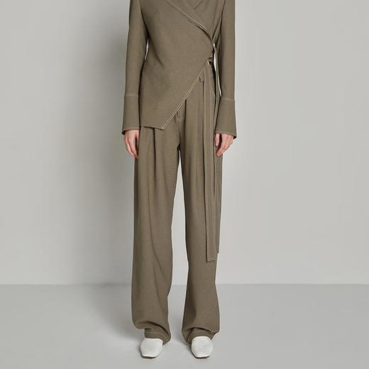 腰带收腰压明线阔腿长裤 商品图0