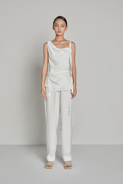 松紧腰花瓣抽绳阔腿长裤 商品图3