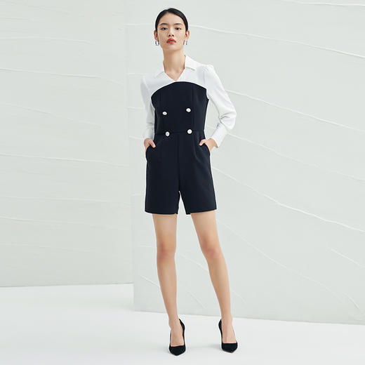 EITIE爱特爱春季新款双排扣通勤显瘦短裤翻领撞色高腰连体裤A2207919 商品图2