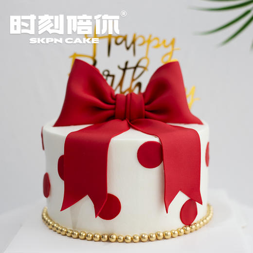 复古酒红翻糖蝴蝶结女神女生公主生日蛋糕 商品图1