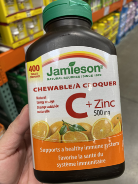 特价！Jamieson 维生素C咀嚼片+Zinc（500mg 400粒 包邮）温哥华直邮