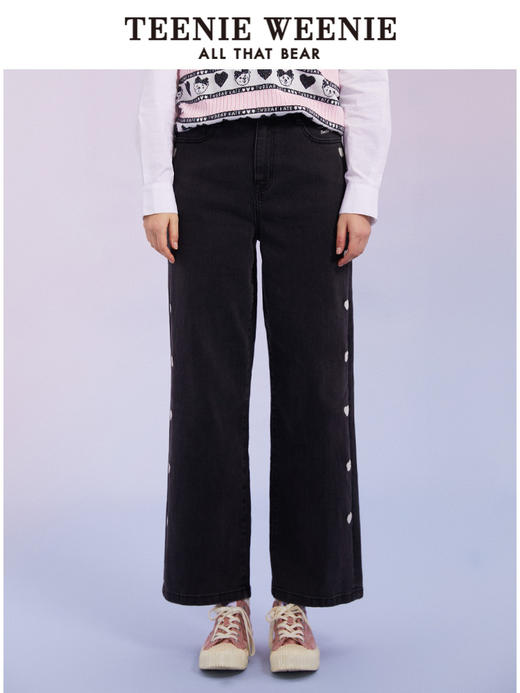 TeenieWeenie小熊宽松牛仔长裤直筒裤阔腿裤韩版显瘦女2022春夏款TTTJ221201T 商品图3