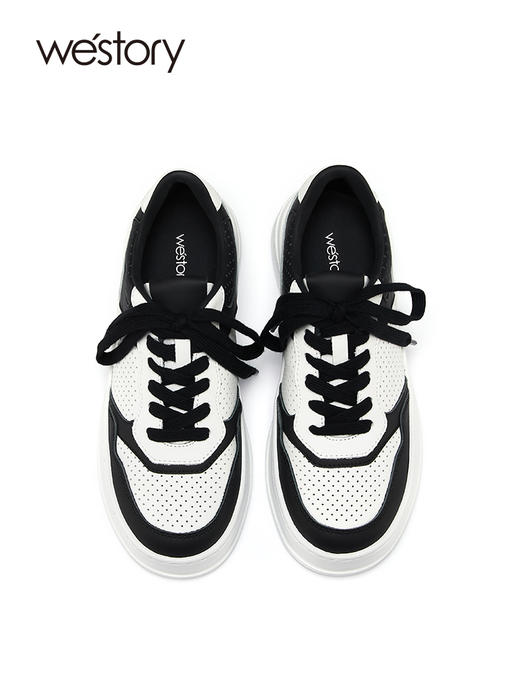 westory透气休闲运动鞋22年春季新款厚底真皮时尚女鞋德训鞋S22AM54621 商品图3