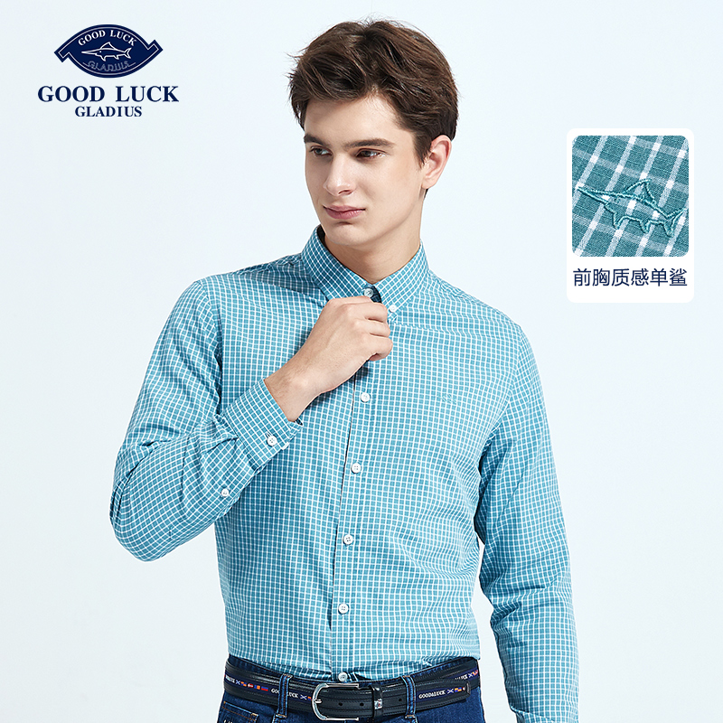 GOOD LUCK/德鲨经典格纹清新儒雅长袖衬衫LY11101-889