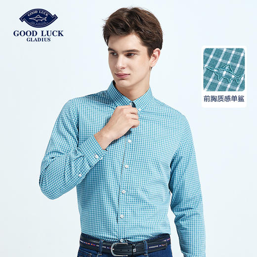 GOOD LUCK/德鲨经典格纹清新儒雅长袖衬衫LY11101-889 商品图0