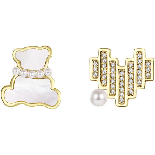 ZEGL设计师小熊爱心耳环女小众设计感耳钉925银针不对称复古耳饰 商品图6