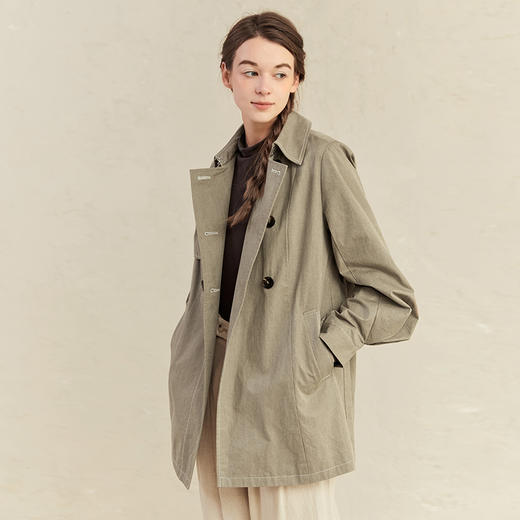 famecoco范可儿卡其中长风衣女春秋纯棉灯笼袖外套F221AA003 商品图1