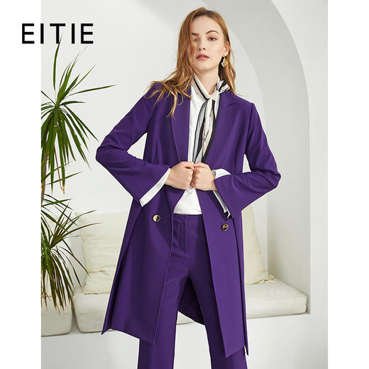EITIE爱特爱品牌女装秋款时尚通勤职业干练收腰A摆双排扣风衣外套 商品图6