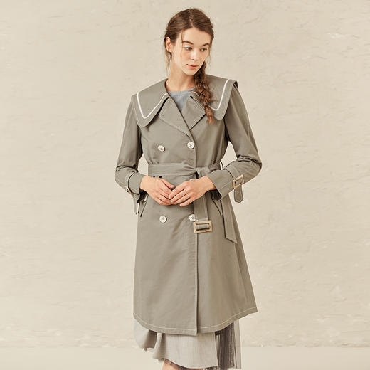 Famecoco范可儿日式时尚风衣女春秋长款外套大学生F221AT003 商品图3