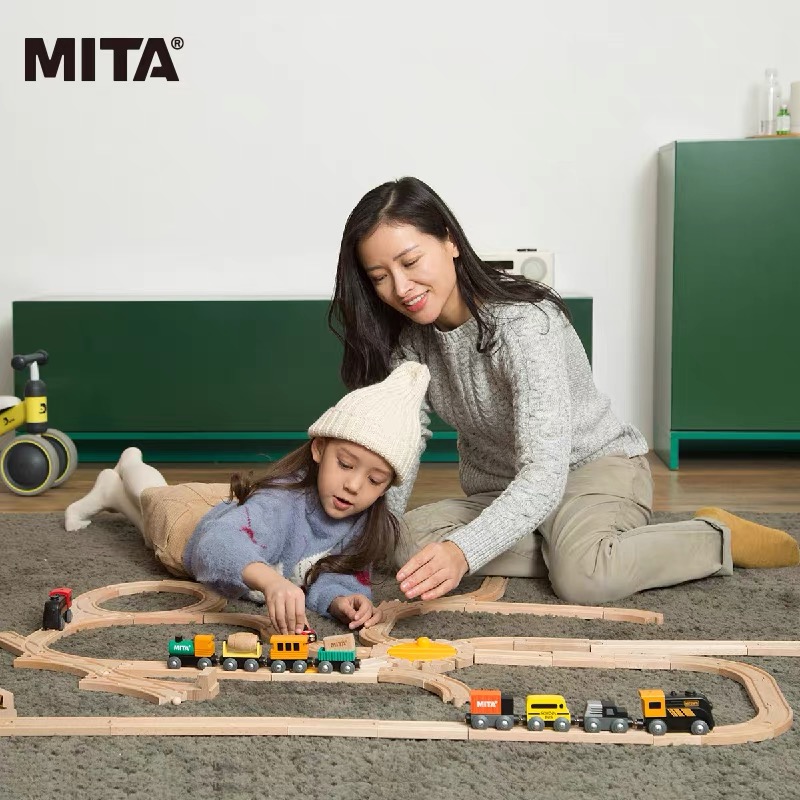 MITA磁力汽车组合木质基础轨道组合木质拓展轨道组合车站吊桥场景组合