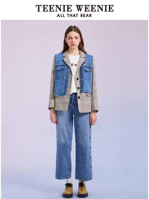 TeenieWeenie小熊宽松牛仔长裤直筒裤阔腿裤韩版显瘦女2022春夏款TTTJ221201T 商品图1