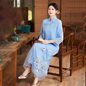 QZ2255 改良版旗袍春秋新款唐装女装中国风汉服宽松民族风茶服复古连衣裙