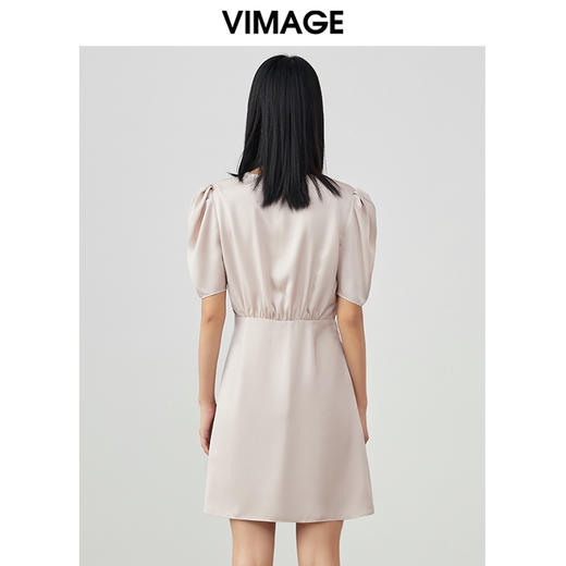 VIMAGE/纬漫纪春季新款法式气质V领泡泡袖抽绳连衣裙V1707315 商品图4