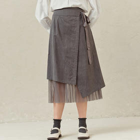 famecoco范可儿a字半裙女不规则半身裙下摆拼接网纱F221HA012