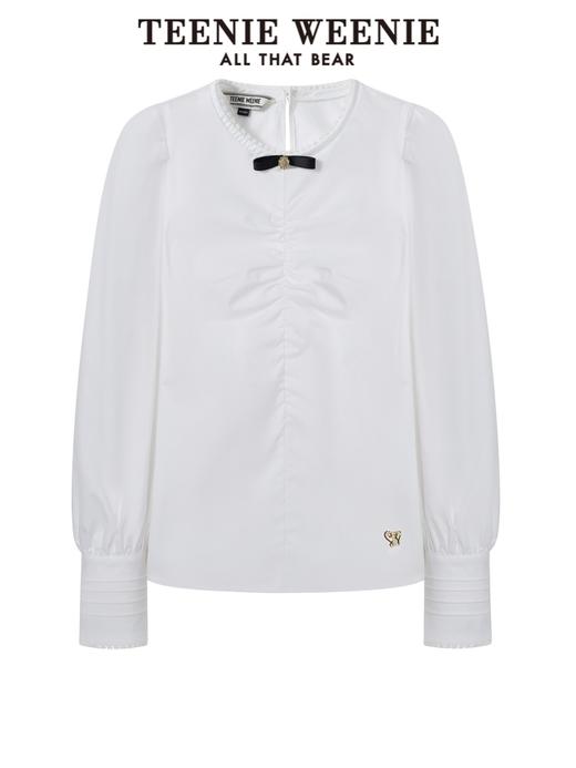 TeenieWeenie小熊圆领长袖衬衫白色衬衣少女感气质女2022春夏新款TTYA221203T 商品图2