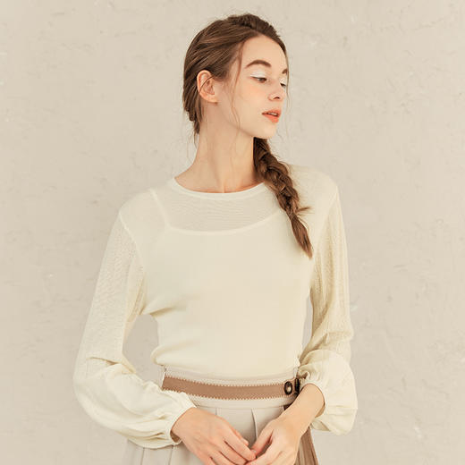 Famecoco范可儿修身打底衫女士早春甜美温柔针织衫F221DB001 商品图0