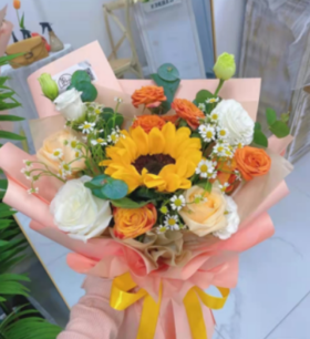 阳光四溢 向日葵+香槟玫瑰花束【BC】【AM】