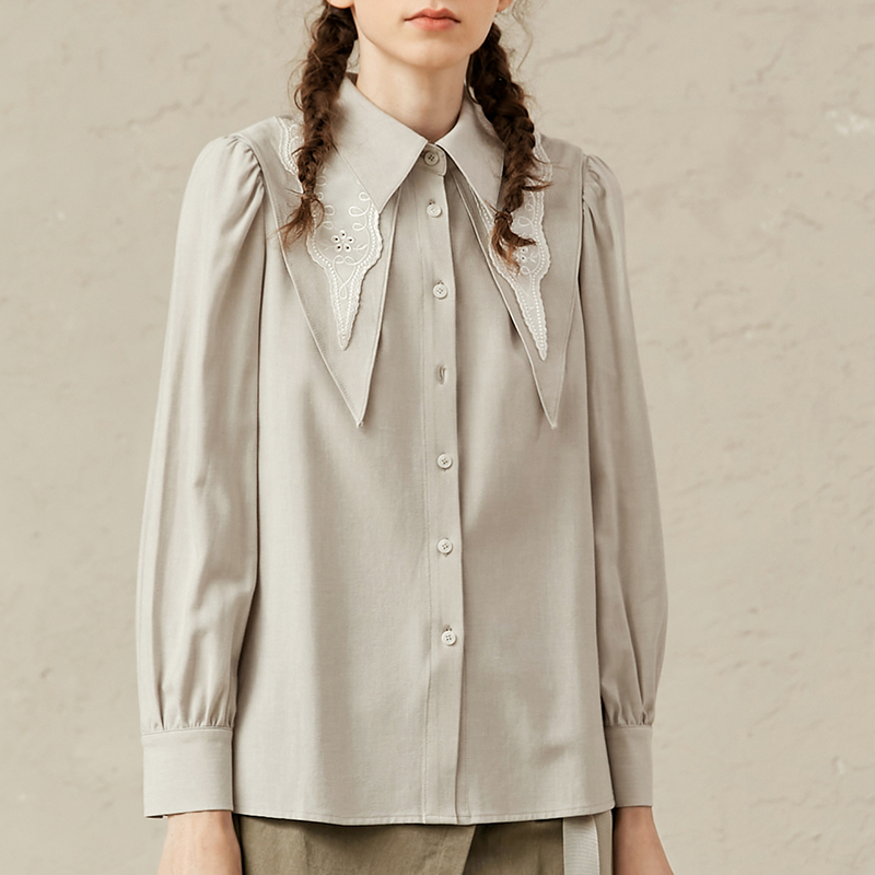 Famecoco范可儿尖领衬衫女款早春法式洋气衬衣F221BH004