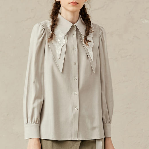 Famecoco范可儿尖领衬衫女款早春法式洋气衬衣F221BH004 商品图0