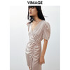 VIMAGE/纬漫纪春季新款法式气质V领泡泡袖抽绳连衣裙V1707315 商品缩略图2