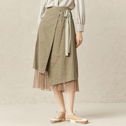 famecoco范可儿a字半裙女不规则半身裙下摆拼接网纱F221HA012 商品图2