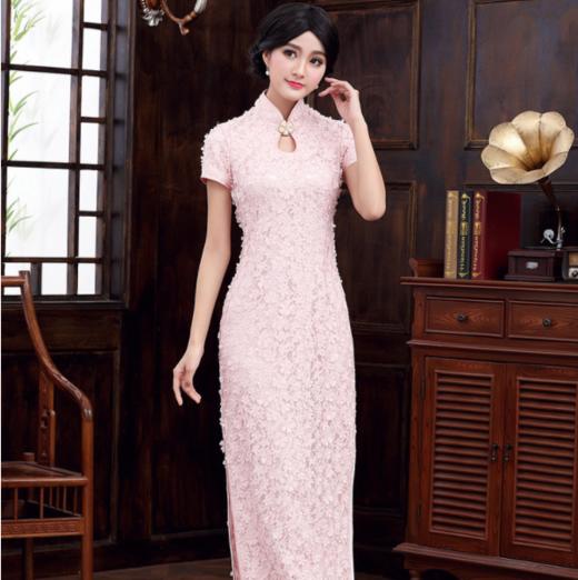 QC1697236春季新款新款改良时尚蕾丝立体花影视精品长款旗袍 商品图0