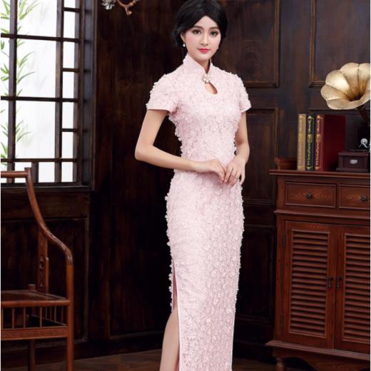 QC1697236春季新款新款改良时尚蕾丝立体花影视精品长款旗袍 商品图2