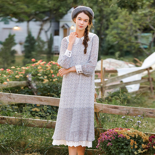 Famecoco范可儿温柔甜美连衣裙女款娃娃领印花裙F221FC001 商品图3