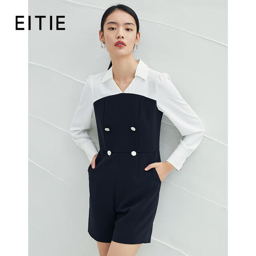 EITIE爱特爱春季新款双排扣通勤显瘦短裤翻领撞色高腰连体裤A2207919 商品图0