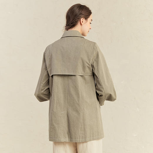 famecoco范可儿卡其中长风衣女春秋纯棉灯笼袖外套F221AA003 商品图4