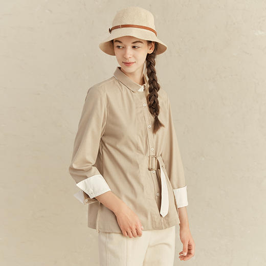 Famecoco范可儿别致收腰衬衫女式早春拼接衬衣F221BH006 商品图1