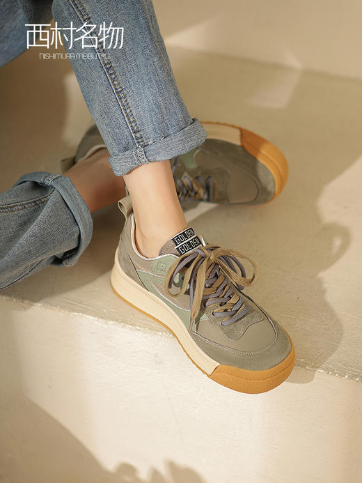 西村名物2022春季新款真皮阿甘鞋拼接板鞋百搭运动休闲鞋女T22AM17701 商品图3