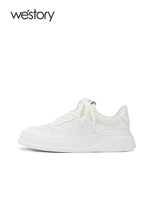 westory透气休闲运动鞋22年春季新款厚底真皮时尚女鞋德训鞋S22AM54621 商品图1