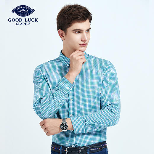 GOOD LUCK/德鲨经典格纹清新儒雅长袖衬衫LY11101-889 商品图2