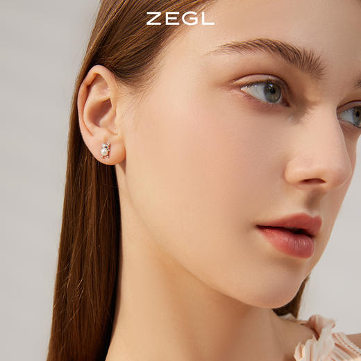 ZEGL设计师925纯银小熊爱心耳钉女小众设计感蝴蝶结耳环耳饰套装 商品图2