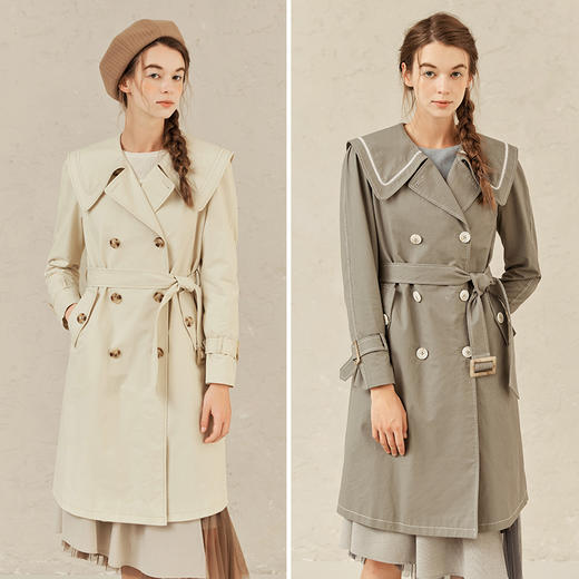 Famecoco范可儿日式时尚风衣女春秋长款外套大学生F221AT003 商品图4