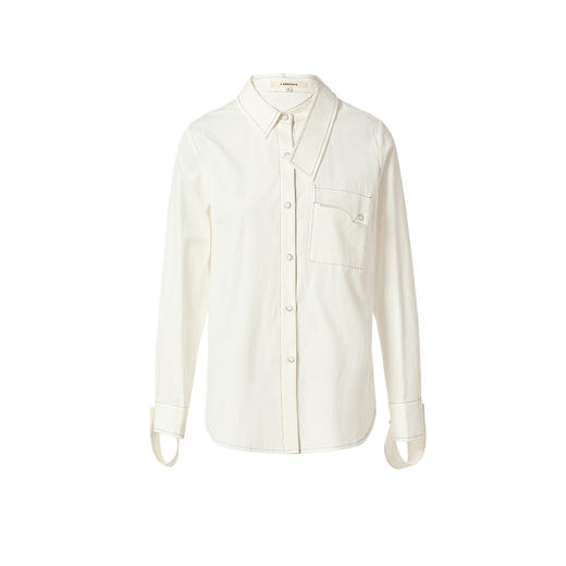 Famecoco范可儿时尚个性衬衫女白色不规则翻领衬衣F221BA023 商品图5