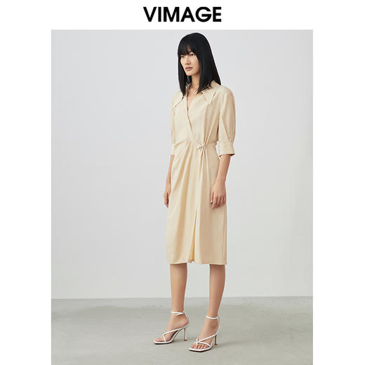 VIMAGE/纬漫纪春季新款V领假五分袖小众设计修身连衣裙V1707311 商品图1